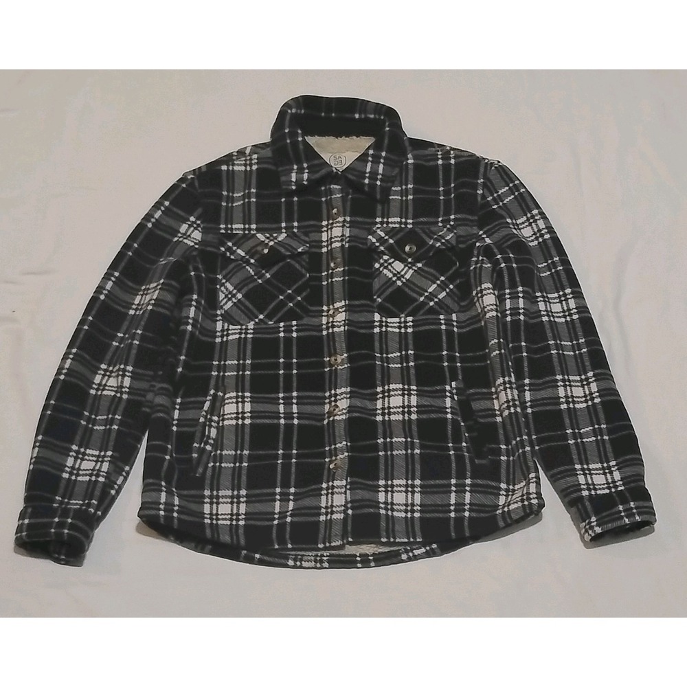 SAGE Collective Women's Plaid Sherpa Lined Button Rront Shacket Jacket S